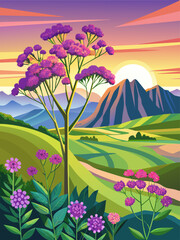 Fototapeta na wymiar Verbena vector landscape background illustration