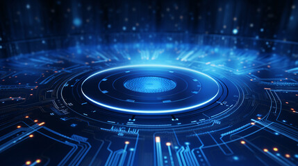 Fototapeta premium 3D rendered sci-fi extended background, blue futuristic technological space scene illustration