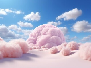 Pink cloud in the blue sky. 3d render illustration of clouds