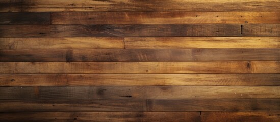 Naklejka premium A closeup of a brown hardwood plank wall with various tints and shades, showcasing the natural pattern of the wood grain. Building material with wood stain