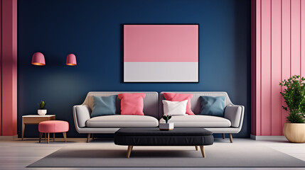 Contemporary Living Room with Dual-tone Walls, Chic Furniture, and Abstract Wall Art