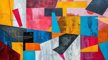 Dynamic Abstract Composition with Geometric Shapes, Bold Colors, and Textured Brush Strokes, Modern Art Style, Acrylic Painting on Canvas
