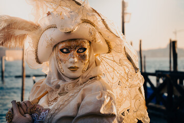 Traditional costumes and masks for venetian carnival in Venice, Italy