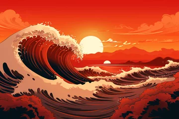 Fotobehang Wave illustration, summer summer travel wave element concept background © lin