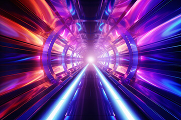 Obraz premium Neon high-speed optical fiber extended space-time tunnel space futuristic background