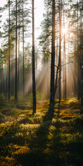 Fototapeta premium Floresta Verdejante com Luz Solar entre as Folhas
