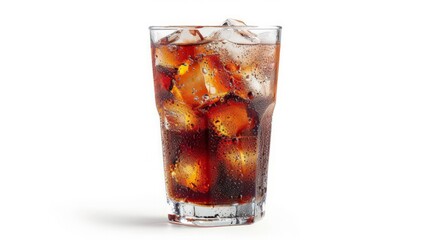 Cola glass with ice cubes over white