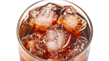Cola glass with ice cubes over white