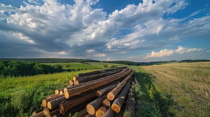 Foto op Plexiglas piles cutting wood on nature © MAXXIMA Graphica