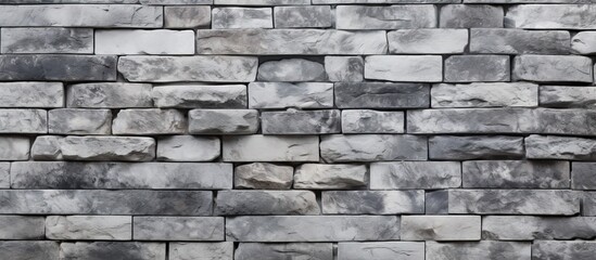 Fototapeta premium A detailed shot of a stone wall built with grey rectangular bricks, showcasing the intricate brickwork pattern and building material used in the flooring
