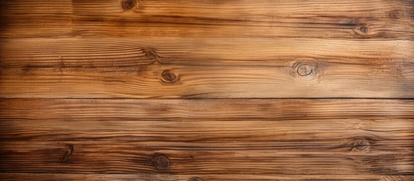 A closeup image showcasing a brown hardwood plank wall with a varnished finish, revealing a beautiful amber wood stain pattern. The blurred background adds depth to the flooring