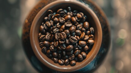 close up coffee beans on wooden bowl 