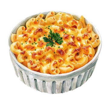macaroni cheese vector illustration in watercolour style
