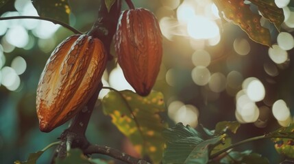 cocoa fruit on tree on farming field