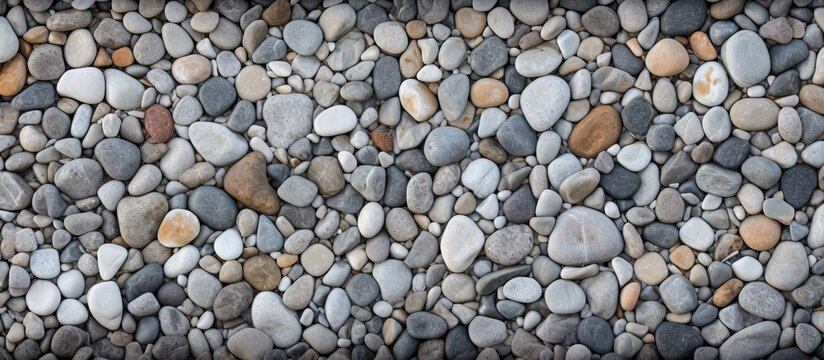 A closeup of a pile of bedrock rocks on a beach, perfect for building material or art. The rocks can be used for flooring or as part of a cobblestone road surface, creating a beautiful pattern