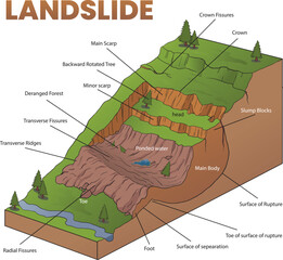 cross section illustration of landslide diagram