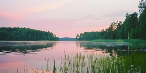Pôr do sol tranquilo sobre um lago