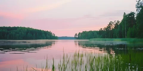 Fotobehang Pôr do sol tranquilo sobre um lago © Alexandre