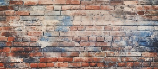 A detailed closeup of a brick wall featuring a flag painted on it showcases the intricate artwork on the sturdy building material