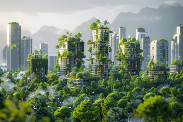 Fototapeta premium Eco-architecture, futuristic city landscape with a lot of trees