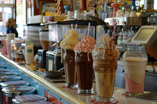 A vintage soda fountain serving classic ice cream floats and malts