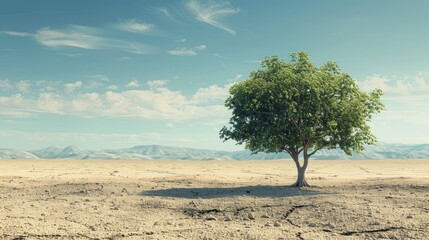 A lone tree thriving in an arid desert symbolizing resilience and the power of life