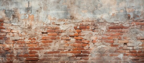 A closeup of a brown brick wall showcasing the natural landscape of building material. The...