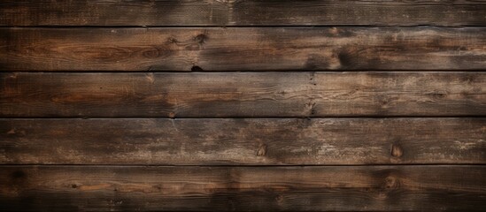 Fototapeta premium A closeup image of a wooden wall featuring brown hardwood planks with a wood stain finish. The rectangular pattern resembles brickwork, with the floor blurred in the background