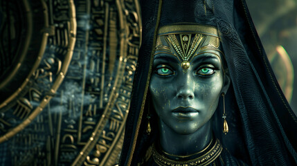 Anunnaki female with Green eyes. princess Alien Human Hybrid. Ancient Egyptian Style Green