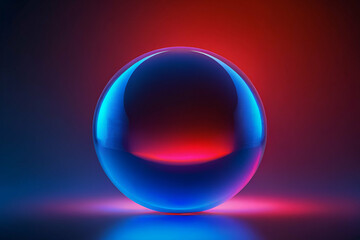 Red blue neon light with a reflection on sphere, gradient illustration