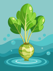 A bunch of fresh watercress against a water background.