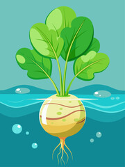 A bunch of fresh watercress against a water background.
