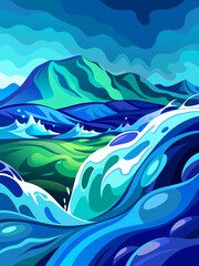 An abstract background with flowing water in shades of blue and green.