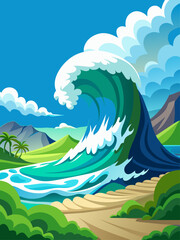 Fototapeta na wymiar Breathtaking wave vector landscape background with vibrant colors and dynamic curves.