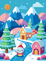 Obraz na płótnie Canvas A winters day with snowy mountains, ski tracks, and trees.