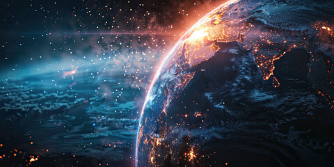 Obraz premium Earth in space with digital global network Communication technology concept