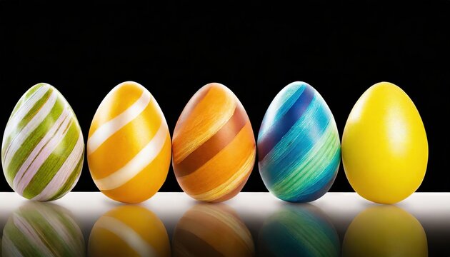 Colorful Painted Easter Eggs on Black Background