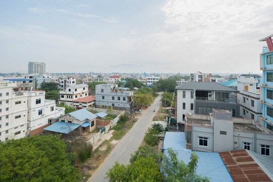 Aerial view of Mandalay Downtown Skyline, Myanmar. Urban city in Asia.
