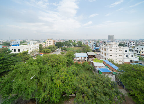 Aerial view of Mandalay Downtown Skyline, Myanmar. Urban city in Asia.
