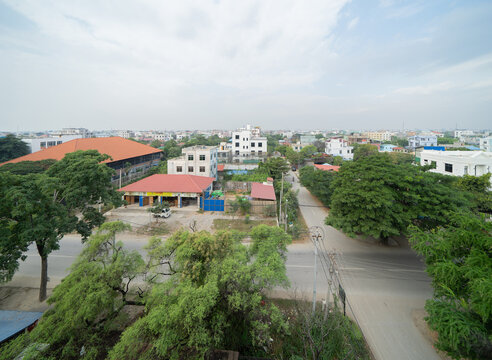 Aerial view of Mandalay Downtown Skyline, Myanmar. Urban city in Asia.