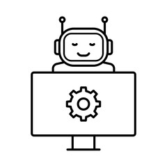 Fototapeta premium Vector icon of bot,cog and desktop icon. Artificial Intelligence icon on transparent background. 