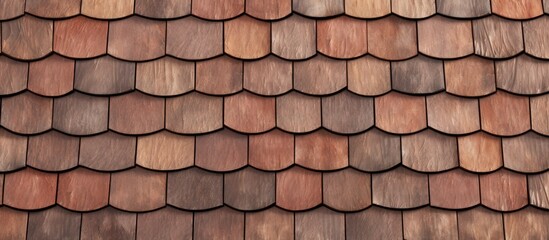 A detailed view of a brown wooden tile roof, showcasing the intricate craftsmanship of the building material. The flooring resembles brickwork