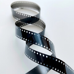 Looped film strip against a white backdrop