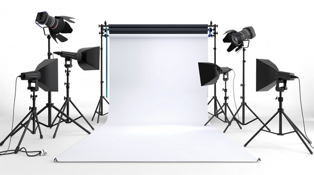 photography studio set-up with modern professional equipment, product photography business concept 