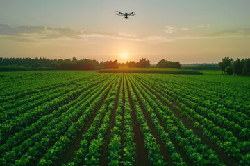 Technology flying drone for use in agriculture and others. - obrazy, fototapety, plakaty