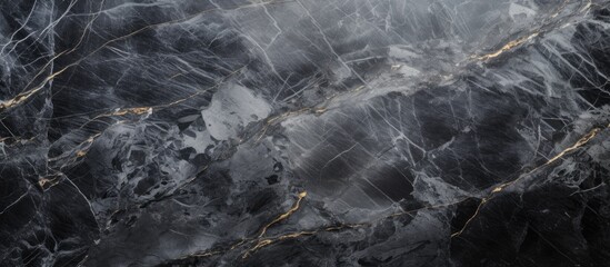 A detailed closeup of a black marble texture resembling a stormy sky with cumulus clouds and wind waves, creating a monochrome natural landscape