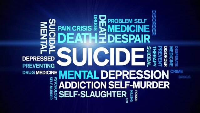 Suicide animated tag word cloud;text design animation kinetic typography seamless loop.