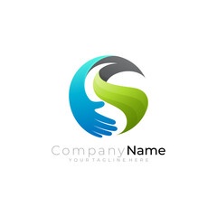Hand care design social, charity logo template, letter S