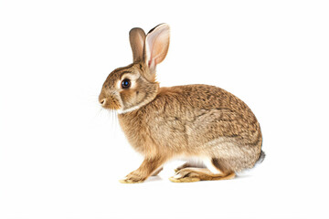 a rabbit sitting on a white surface with a white background