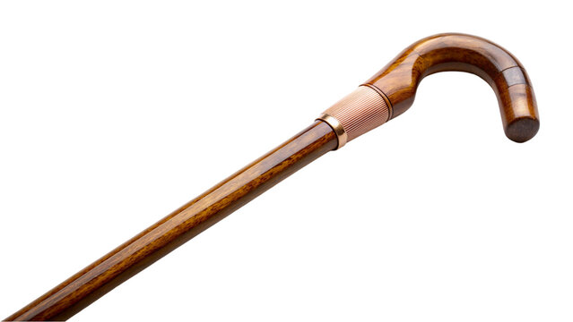 Wooden walking stick cane. isolated on transparent background.